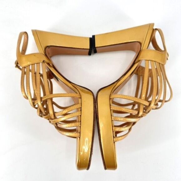 Casadei Womens Leather Peep Toe High Heel Strappy Platform Sandals Gold Size 8.5 - Picture 3 of 11